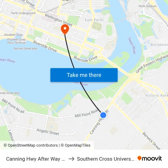 Canning Hwy After Way Rd to Southern Cross University map