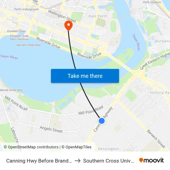 Canning Hwy Before Brandon St to Southern Cross University map
