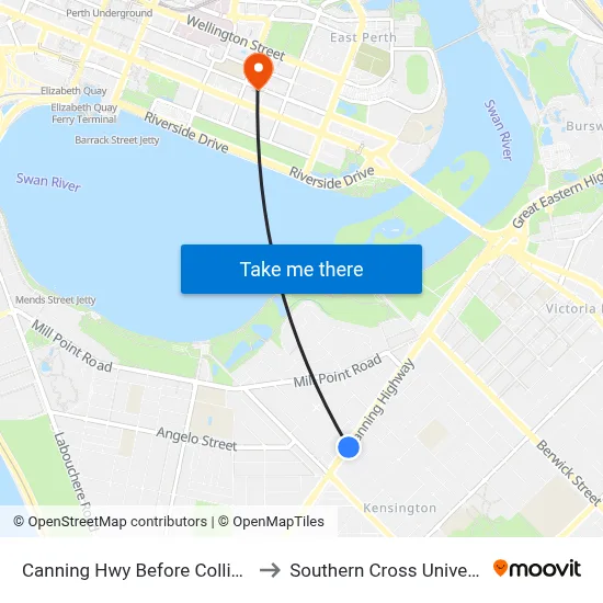 Canning Hwy Before Collins St to Southern Cross University map