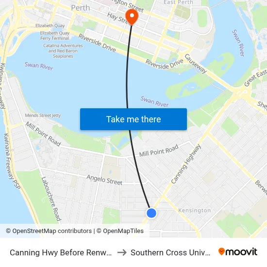 Canning Hwy Before Renwick St to Southern Cross University map