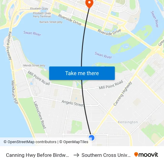 Canning Hwy Before Birdwood Av to Southern Cross University map