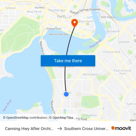 Canning Hwy After Orchid Ln to Southern Cross University map