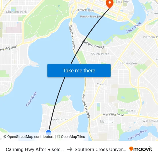 Canning Hwy After Riseley St to Southern Cross University map