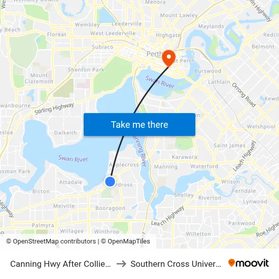 Canning Hwy After Collier St to Southern Cross University map