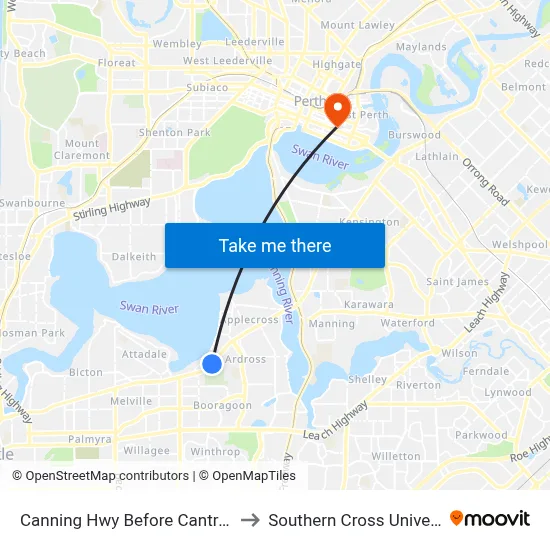 Canning Hwy Before Cantray Av to Southern Cross University map