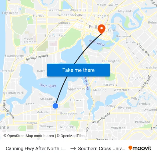 Canning Hwy After North Lake Rd to Southern Cross University map