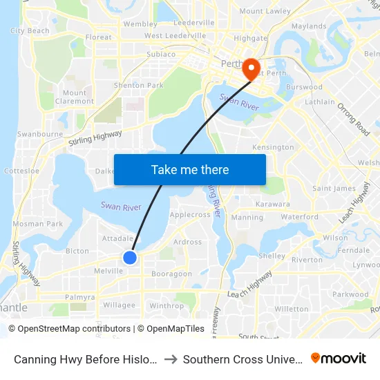 Canning Hwy Before Hislop Rd to Southern Cross University map
