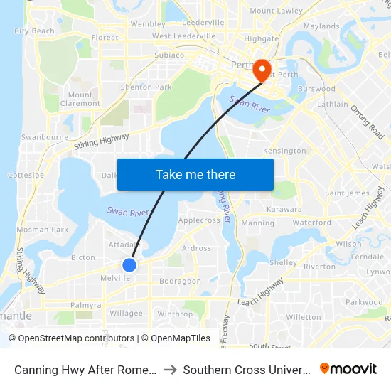 Canning Hwy After Rome Rd to Southern Cross University map