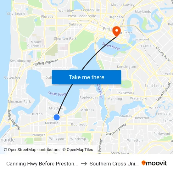Canning Hwy Before Preston Point Rd to Southern Cross University map