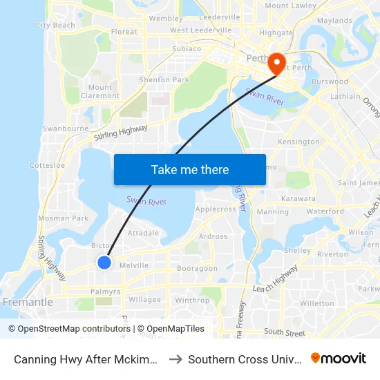Canning Hwy After Mckimmie Rd to Southern Cross University map