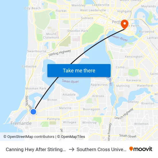Canning Hwy After Stirling Hwy to Southern Cross University map