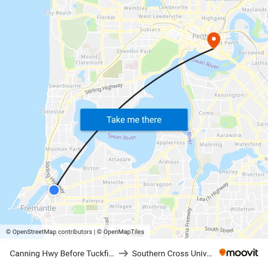 Canning Hwy Before Tuckfield St to Southern Cross University map