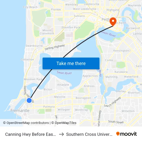 Canning Hwy Before East St to Southern Cross University map