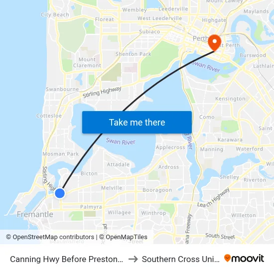 Canning Hwy Before Preston Point Rd to Southern Cross University map