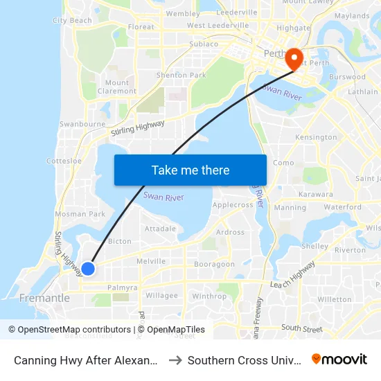 Canning Hwy After Alexandra Rd to Southern Cross University map