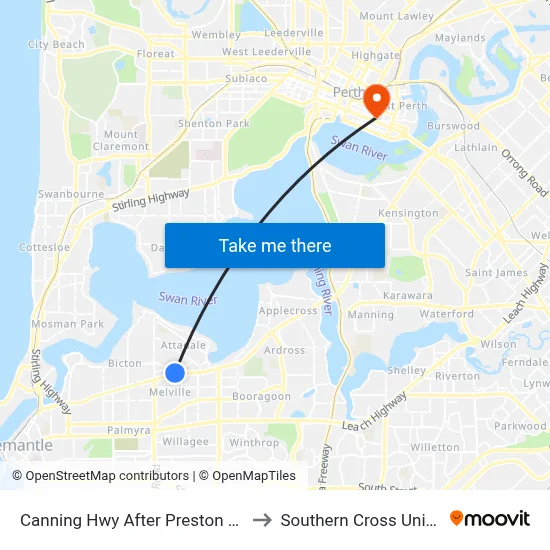 Canning Hwy After Preston Point Rd to Southern Cross University map