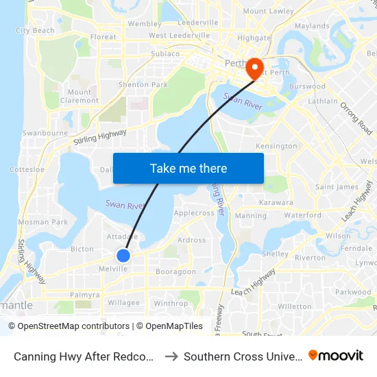 Canning Hwy After Redcourt Rd to Southern Cross University map