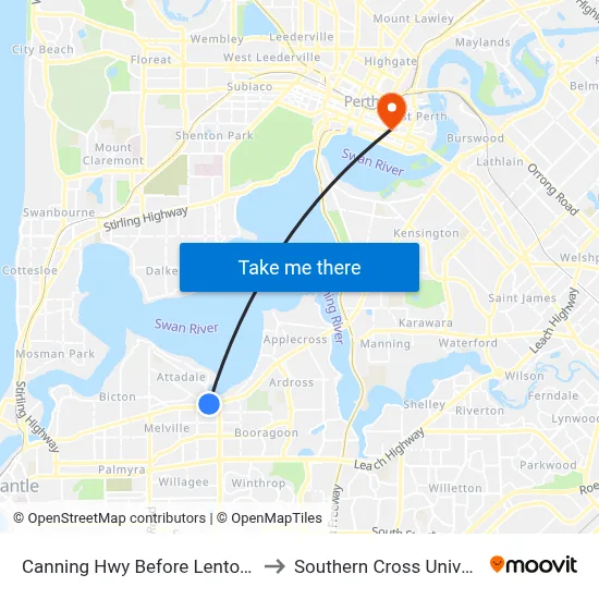 Canning Hwy Before Lentona Rd to Southern Cross University map