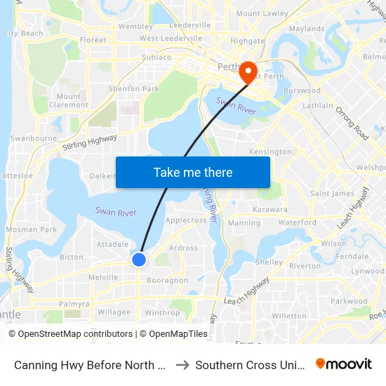 Canning Hwy Before North Lake Rd to Southern Cross University map