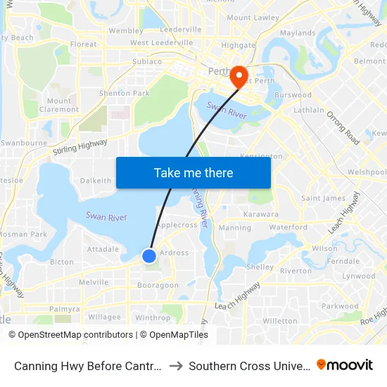 Canning Hwy Before Cantray Av to Southern Cross University map