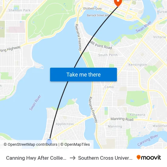 Canning Hwy After Collier St to Southern Cross University map