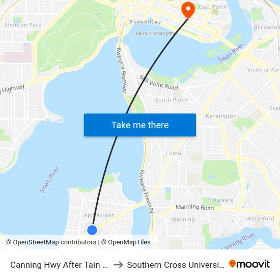 Canning Hwy After Tain St to Southern Cross University map