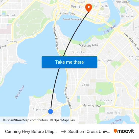 Canning Hwy Before Ullapool Rd to Southern Cross University map