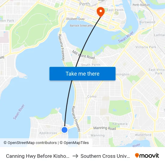 Canning Hwy Before Kishorn Rd to Southern Cross University map