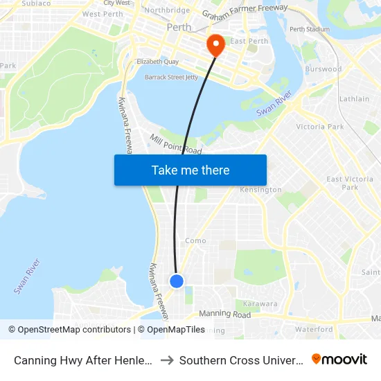 Canning Hwy After Henley St to Southern Cross University map