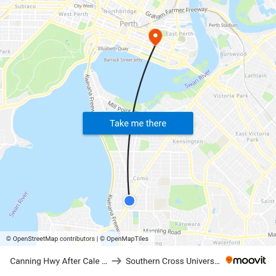 Canning Hwy After Cale St to Southern Cross University map