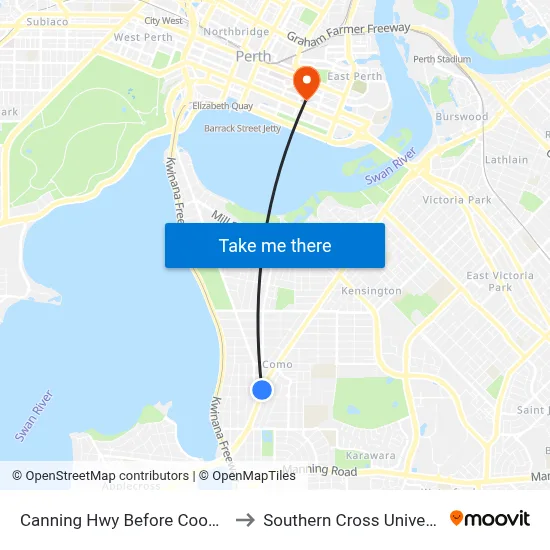 Canning Hwy Before Coode St to Southern Cross University map