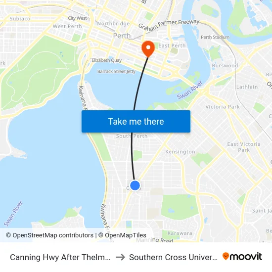 Canning Hwy After Thelma St to Southern Cross University map