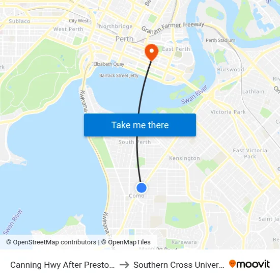 Canning Hwy After Preston St to Southern Cross University map
