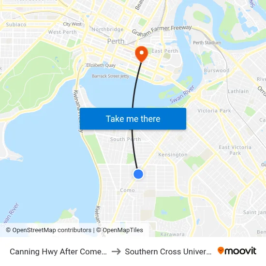 Canning Hwy After Comer St to Southern Cross University map