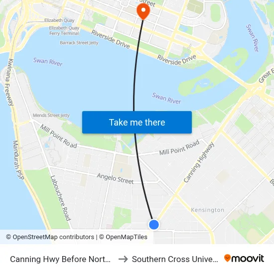 Canning Hwy Before Norton St to Southern Cross University map