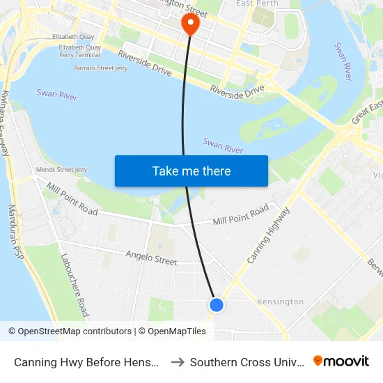 Canning Hwy Before Hensman St to Southern Cross University map