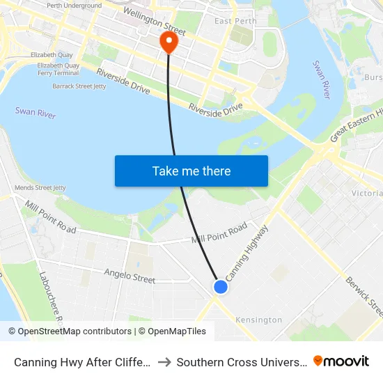 Canning Hwy After Cliffe St to Southern Cross University map