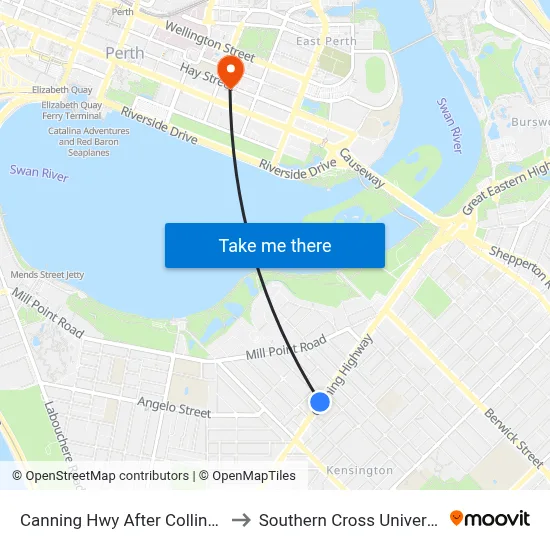 Canning Hwy After Collins St to Southern Cross University map