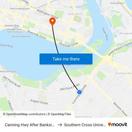 Canning Hwy After Banksia Tce to Southern Cross University map