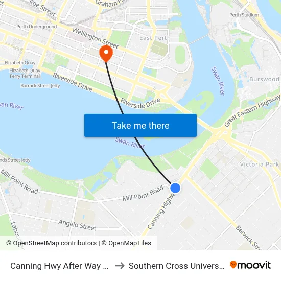 Canning Hwy After Way Rd to Southern Cross University map
