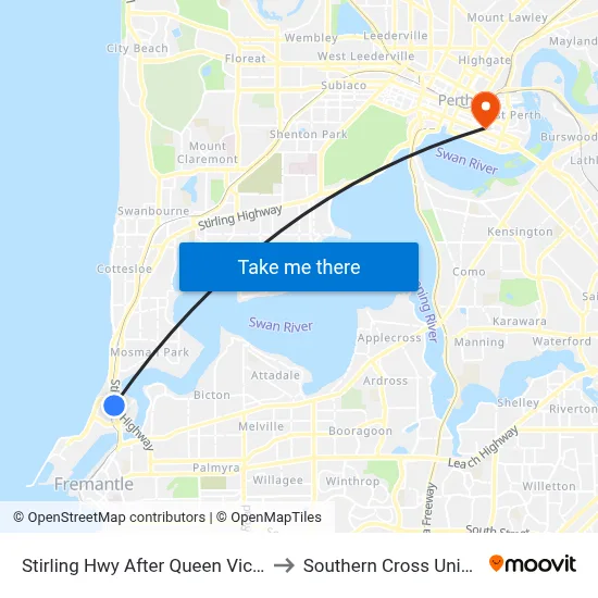 Stirling Hwy After Queen Victoria St to Southern Cross University map
