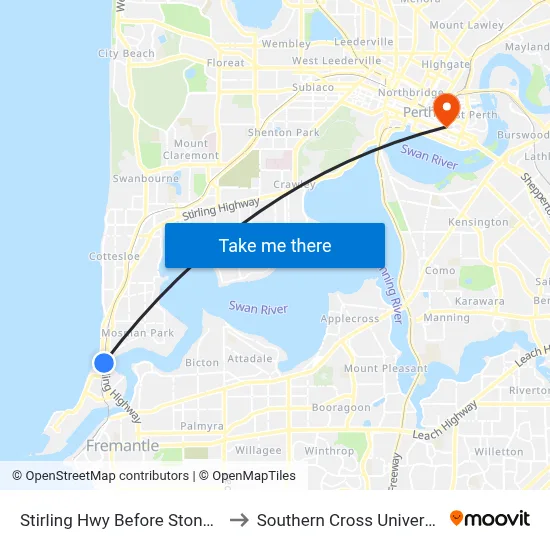 Stirling Hwy Before Stone St to Southern Cross University map