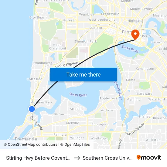 Stirling Hwy Before Coventry Pde to Southern Cross University map