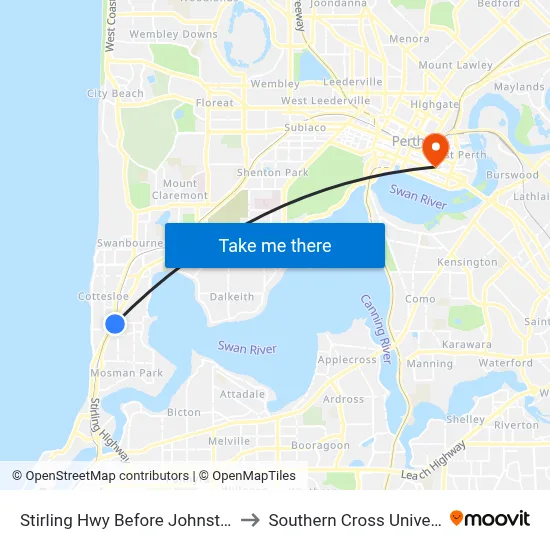 Stirling Hwy Before Johnston St to Southern Cross University map