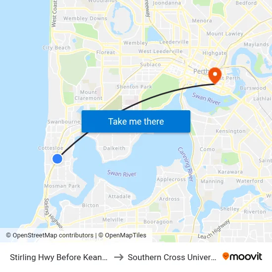 Stirling Hwy Before Keane St to Southern Cross University map