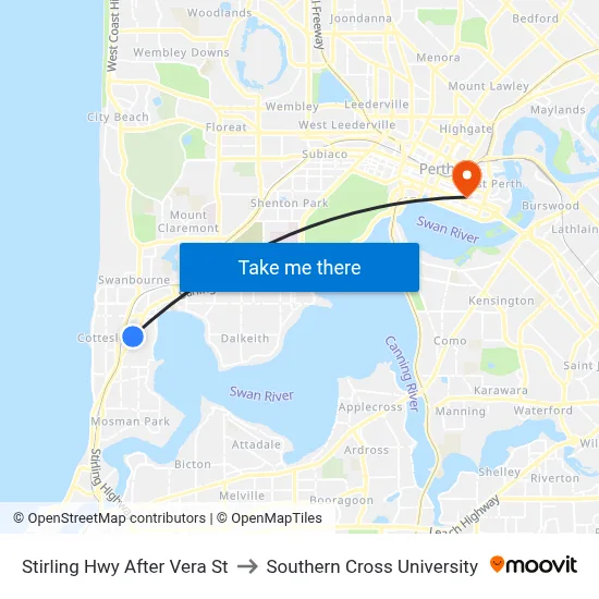 Stirling Hwy After Vera St to Southern Cross University map