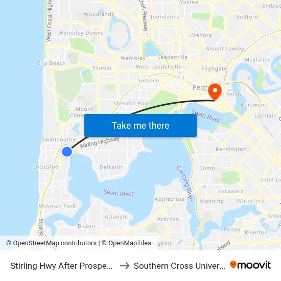 Stirling Hwy After Prospect St to Southern Cross University map