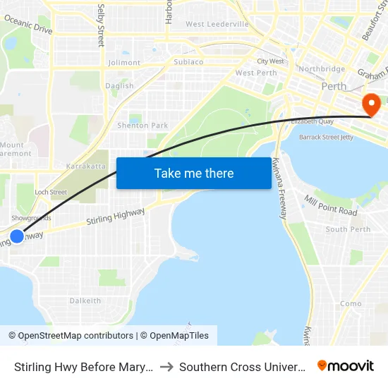 Stirling Hwy Before Mary St to Southern Cross University map