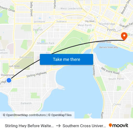 Stirling Hwy Before Walter St to Southern Cross University map
