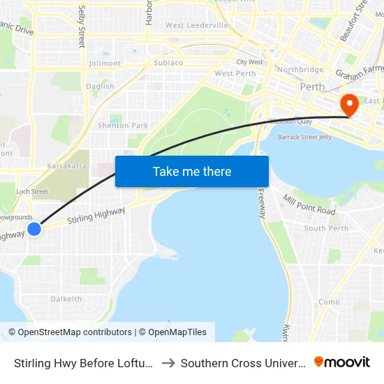 Stirling Hwy Before Loftus St to Southern Cross University map